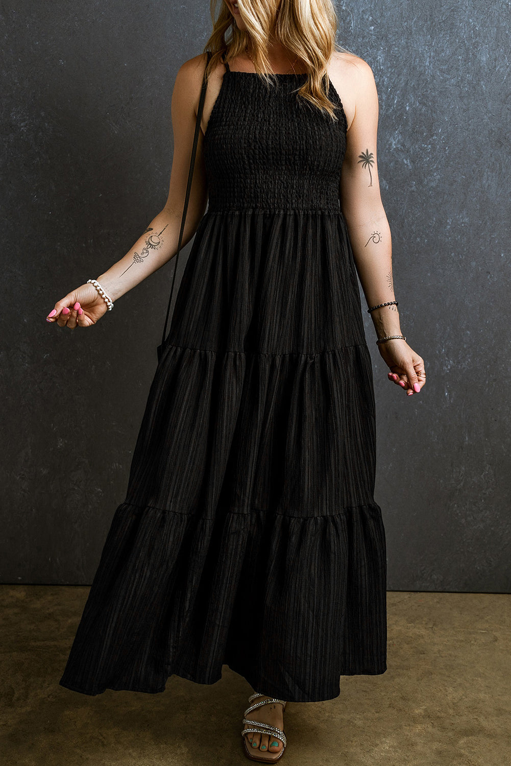Smocked Tiered Spaghetti Strap Dress - Luminous Bear Shop