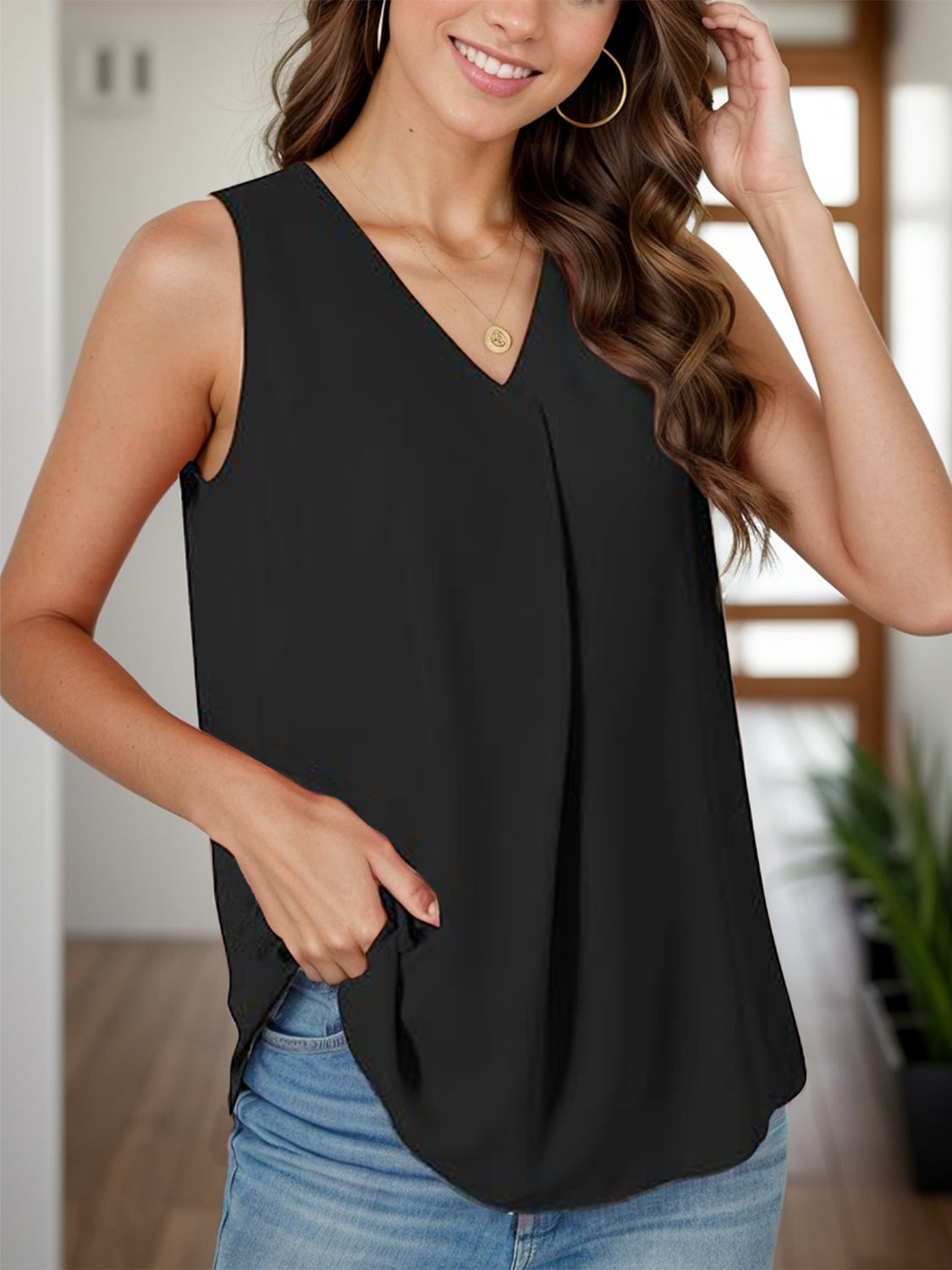 Full Size Ruched V-Neck Tank - Luminous Bear Shop