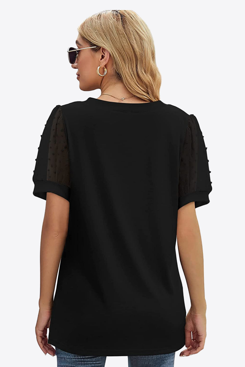 Swiss Dot Puff Sleeve V-Neck Tee - Luminous Bear Shop