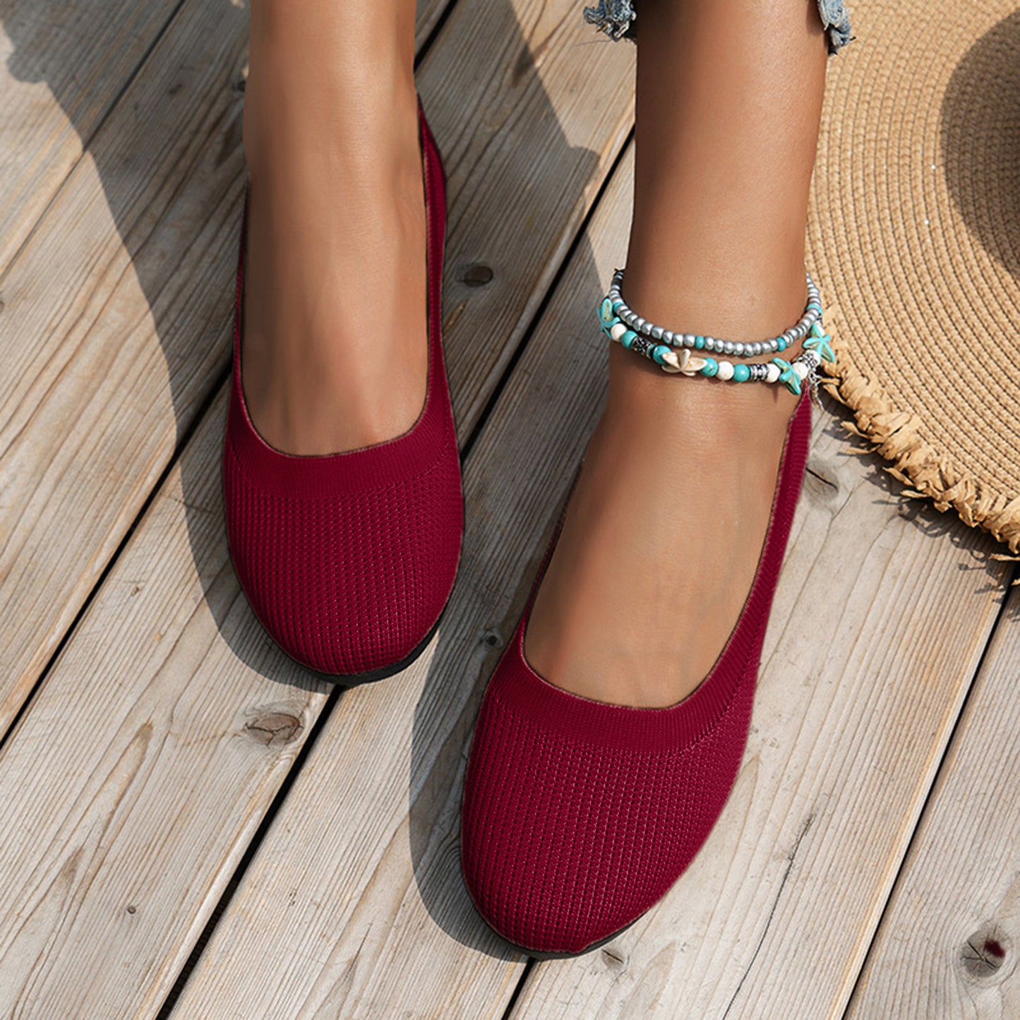 Round Toe Knit Ballet Flats - Luminous Bear Shop
