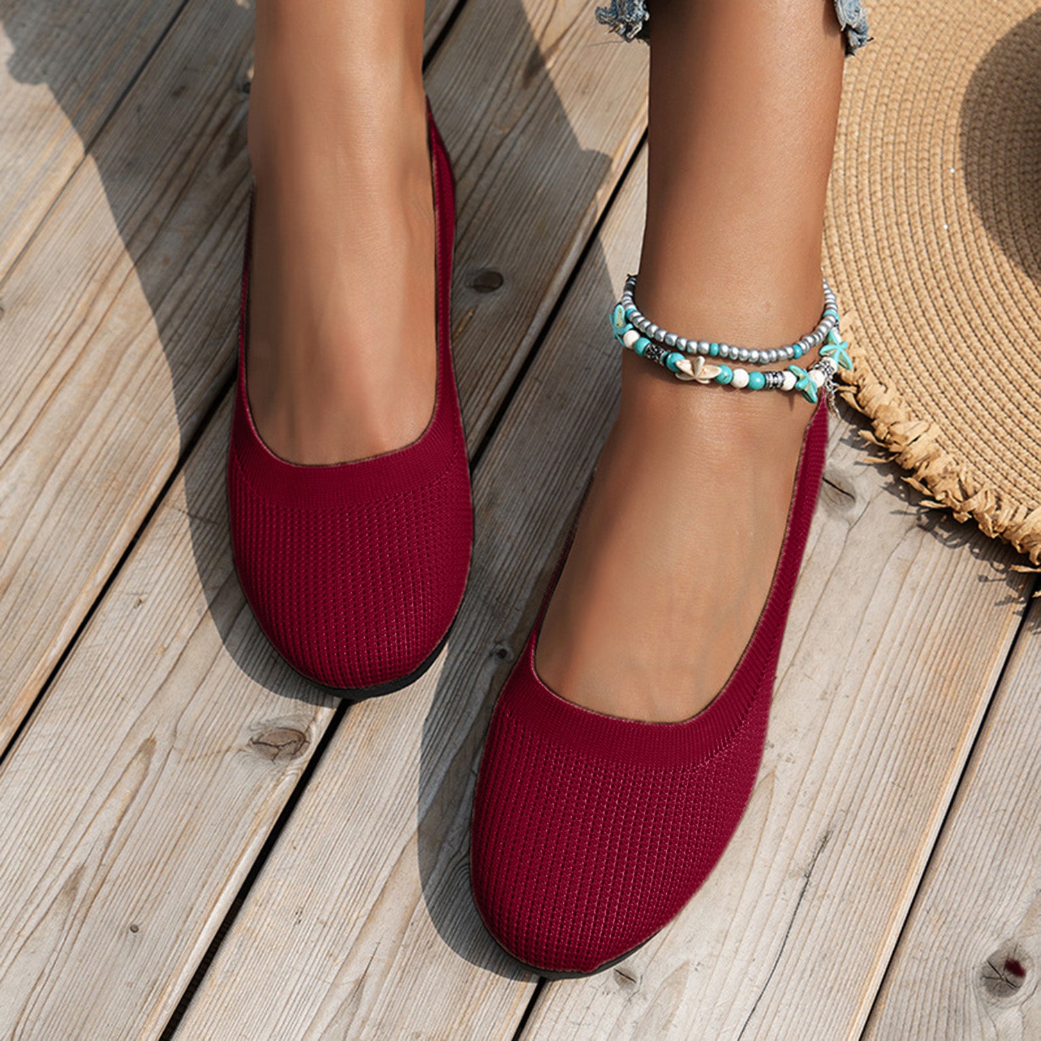 Round Toe Knit Ballet Flats - Luminous Bear Shop