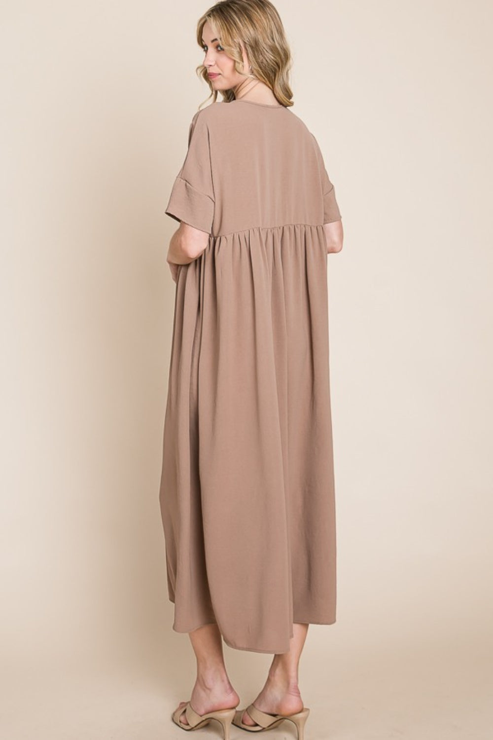 BOMBOM Round Neck Ruched Midi Dress - Luminous Bear Shop