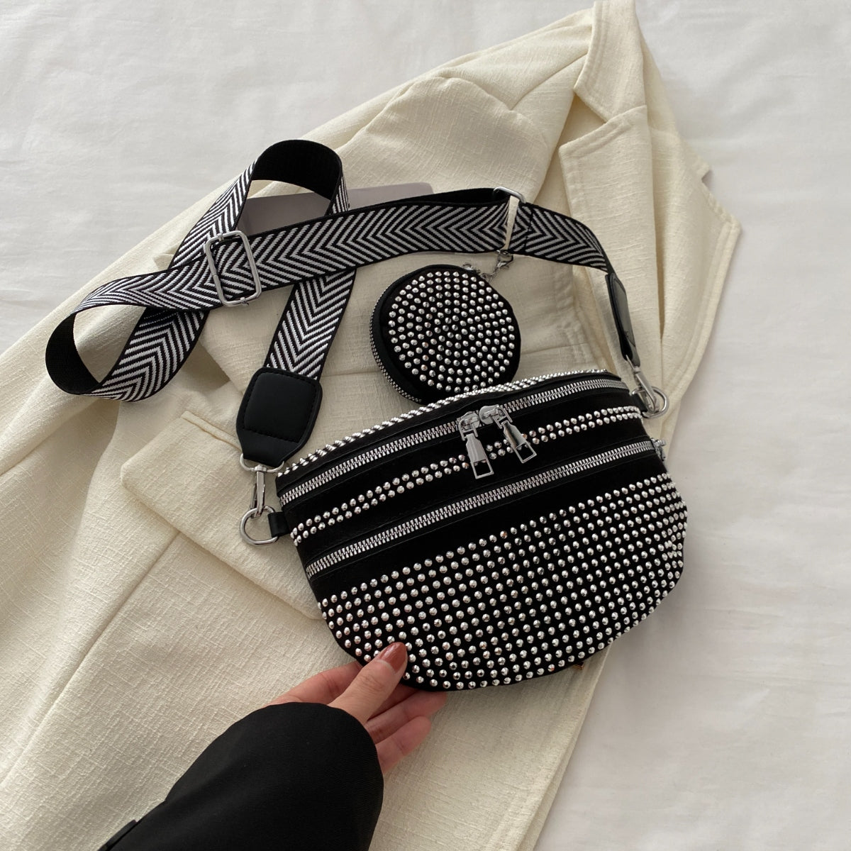 Studded Adjustable Strap Crossbody Bag - Luminous Bear Shop