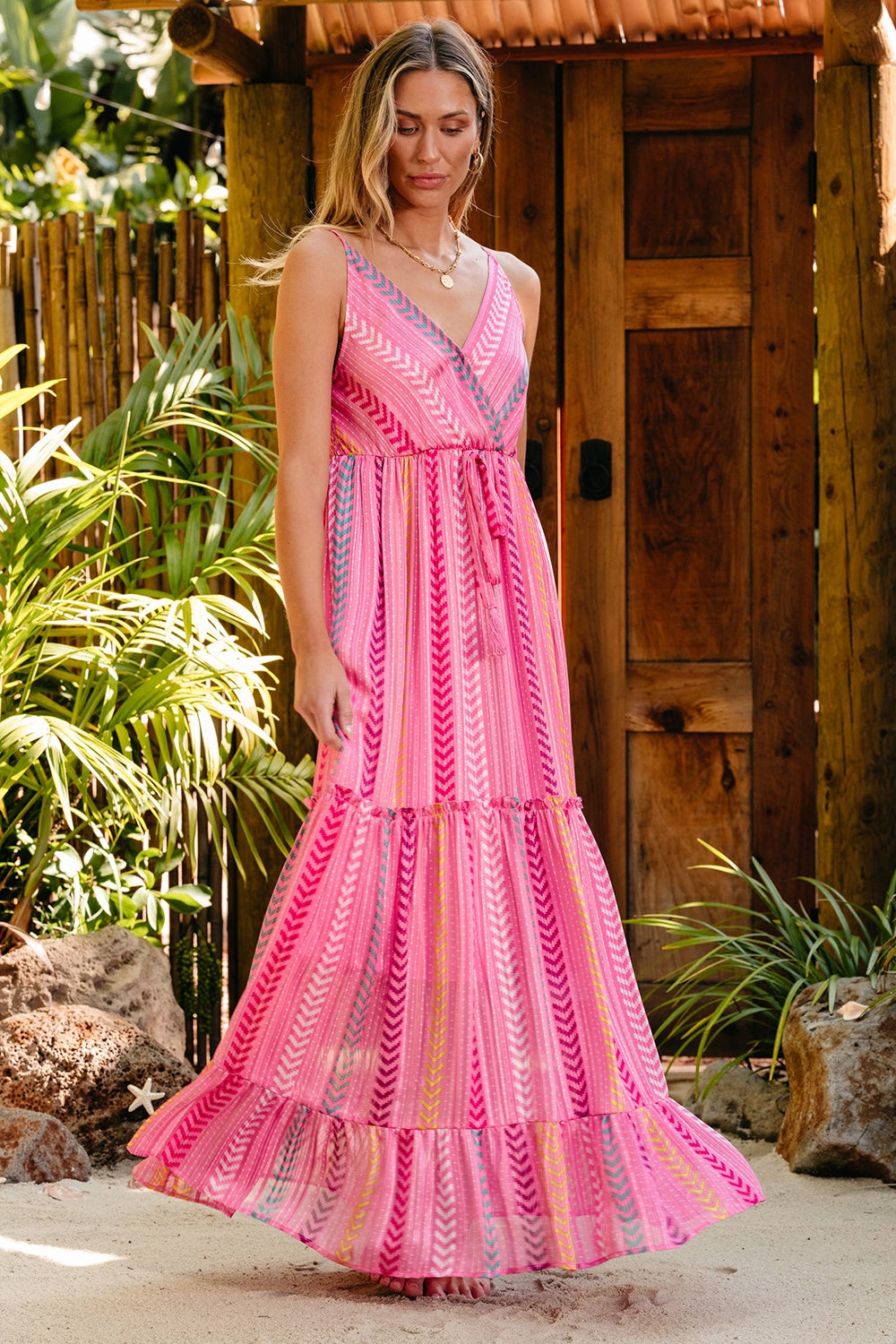 Printed Surplice Maxi Cami Dress - Luminous Bear Shop