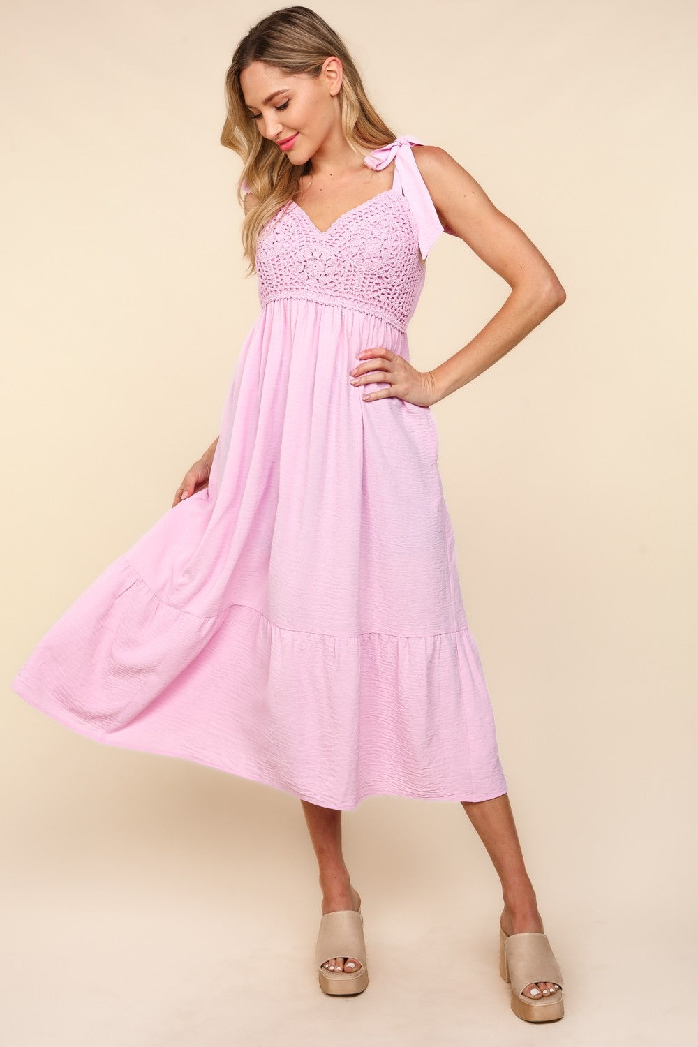 Haptics Crochet Lace Ruffle Hem Cami Midi Dress - Luminous Bear Shop