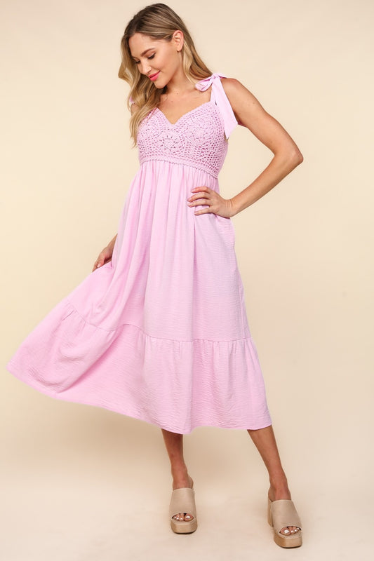 Haptics Crochet Lace Ruffle Hem Cami Midi Dress - Luminous Bear Shop