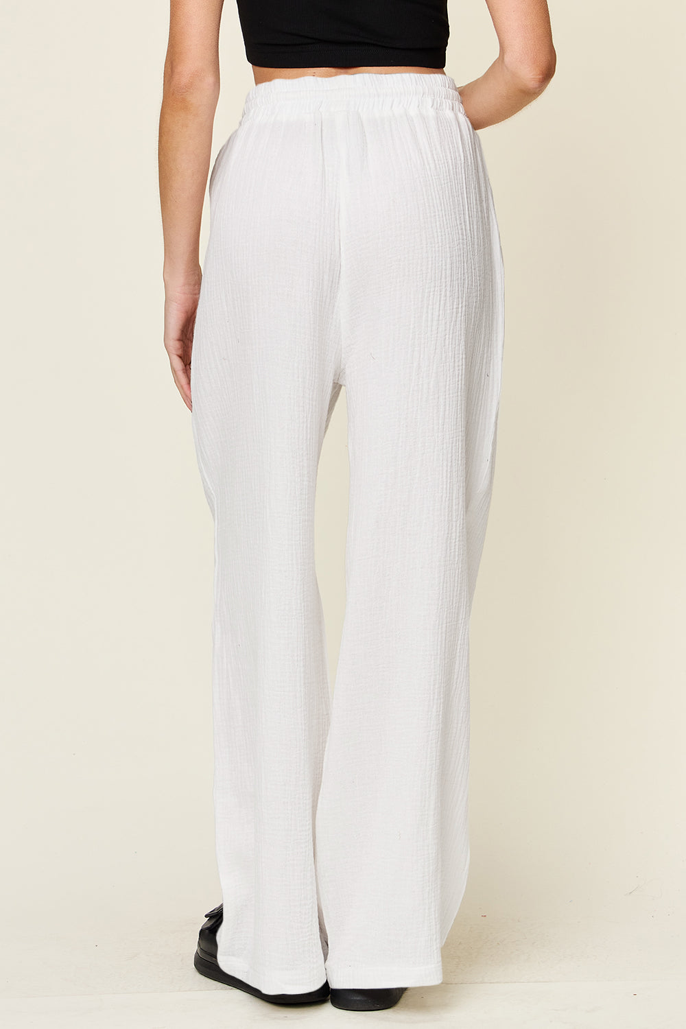 Double Take Full Size Texture Drawstring Wide Leg Pants - Luminous Bear Shop