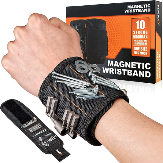 Magnetic Wristband Men Tool Bracelet with 10 Strong Magnets to Hold Screws Nails and Drilling Bits