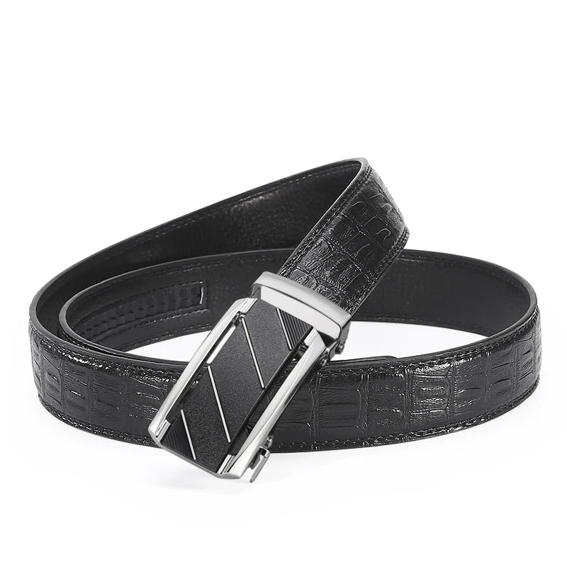 New Leather Durable Men Ratchet Crocodile Belt Automatic Buckle Straps