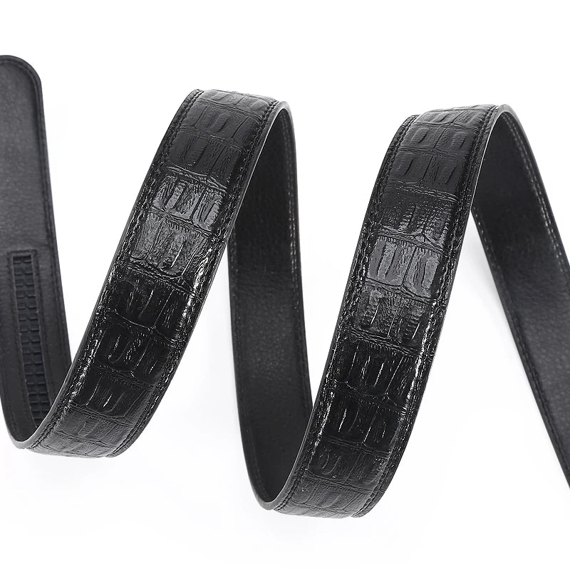 New Leather Durable Men Ratchet Crocodile Belt Automatic Buckle Straps