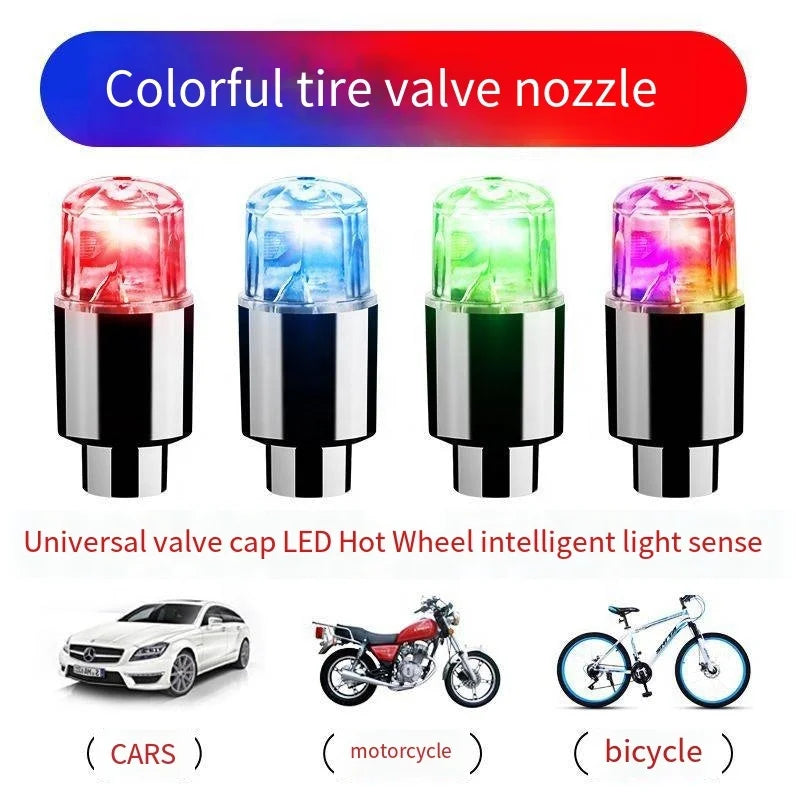 2PCS Car LED Wheel Lights – Tire Valve Cap Lamps for Rims & Hubs, Motion-Activated Decoration