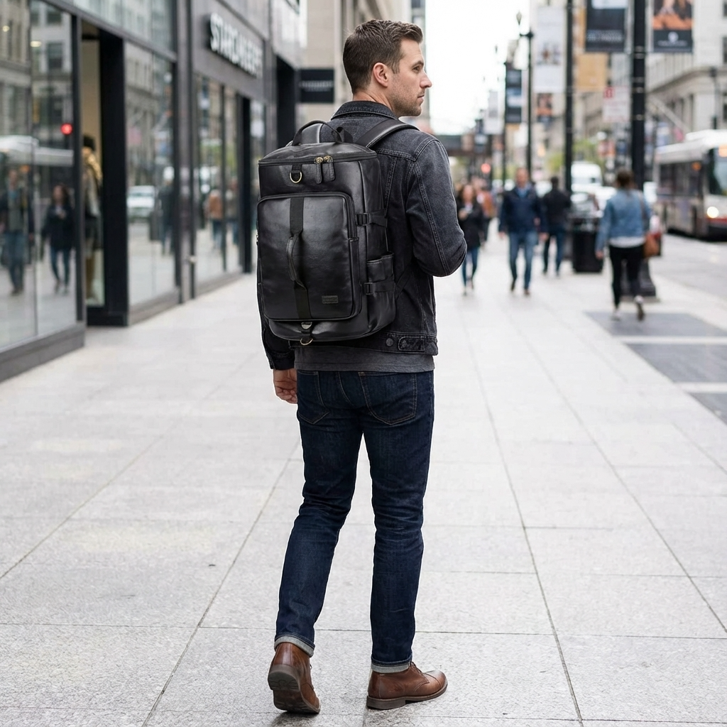 Soft Leather Duffel Bag – 40L Convertible Travel Bag