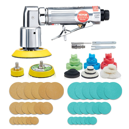 VEVOR 1/2/3 Inch Random Orbital Air Sander, High-Speed 15000RPM Mini Pneumatic Sander for Auto Body Work, 58PCS Air Powered Sander Kit with Sandpapers, Wool Pad, Wavy Sponges - Luminous Bear Shop
