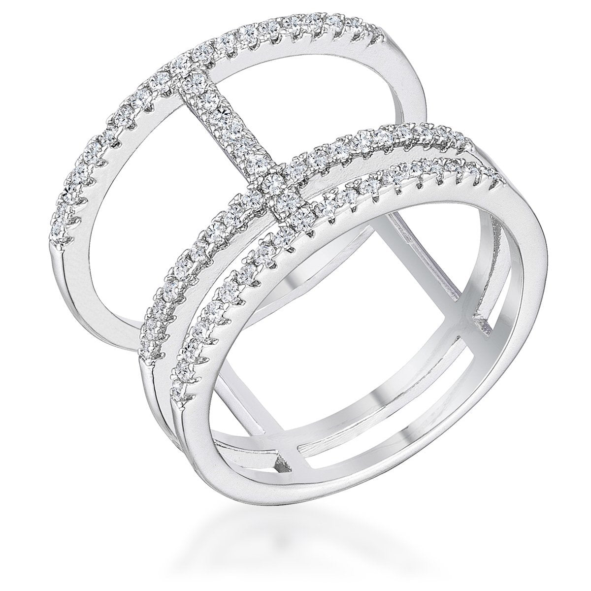 The 0.5 Ct Rhodium Classic Ring with Brilliant Cubic Zirconia on a white background, emphasizing the round-cut stones and shiny rhodium-plated design.