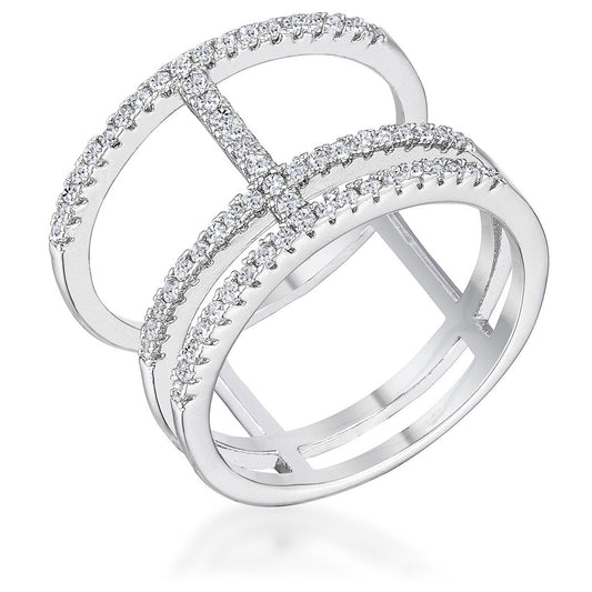 The 0.5 Ct Rhodium Classic Ring with Brilliant Cubic Zirconia on a white background, emphasizing the round-cut stones and shiny rhodium-plated design.
