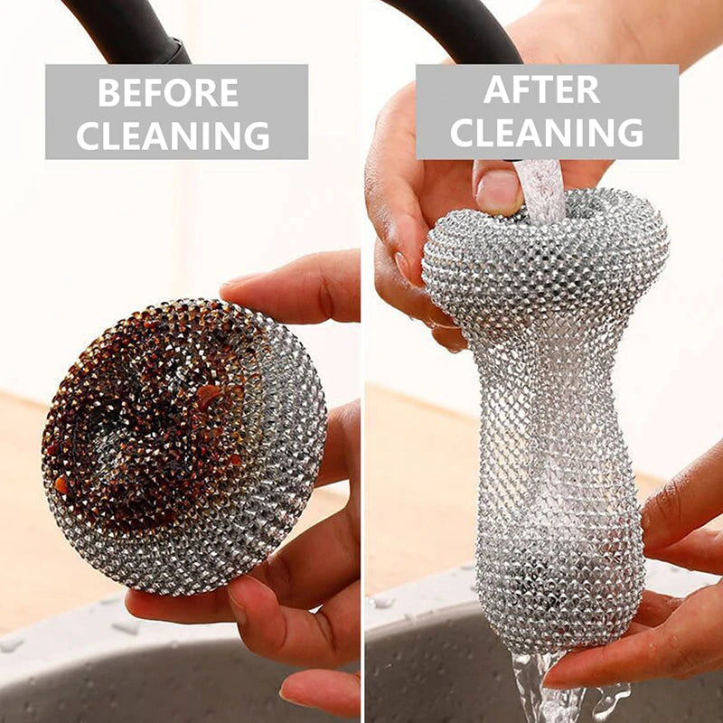 Kitchen Non Damaging Pot Strong Cleaning Brush Pot Brush Detachable And Washable Non Stick Pot Steel Wire Ball PET Cleaning Ball
