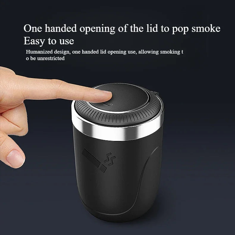 🚗 Car Ashtray with Lid – Smell-Proof Portable Ashtray Cup with Blue LED Light &amp; Fireproof Shell | One-Touch Open Auto Accessory