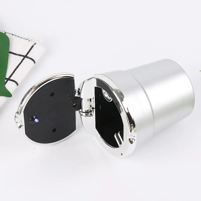 🚗 Car Ashtray with Lid – Smell-Proof Portable Ashtray Cup with Blue LED Light &amp; Fireproof Shell | One-Touch Open Auto Accessory