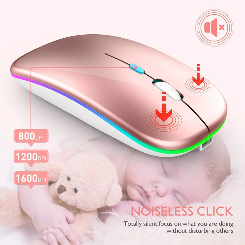 2.4G Wireless Mouse USB Rechargeable Bluetooth-compatible RGB Mouse Silent Ergonomic Mouse With Backlight For Laptop PC ipad