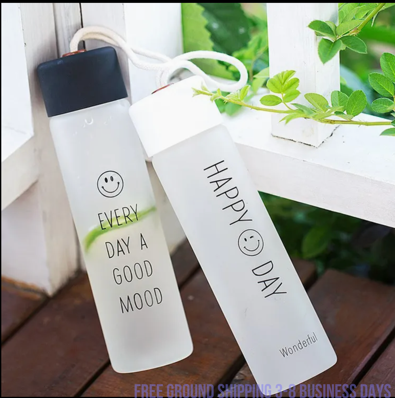 Set of 4  Glass Water Bottles – Cute Smiling Face Design, Stylish & Durable. Ship from USA