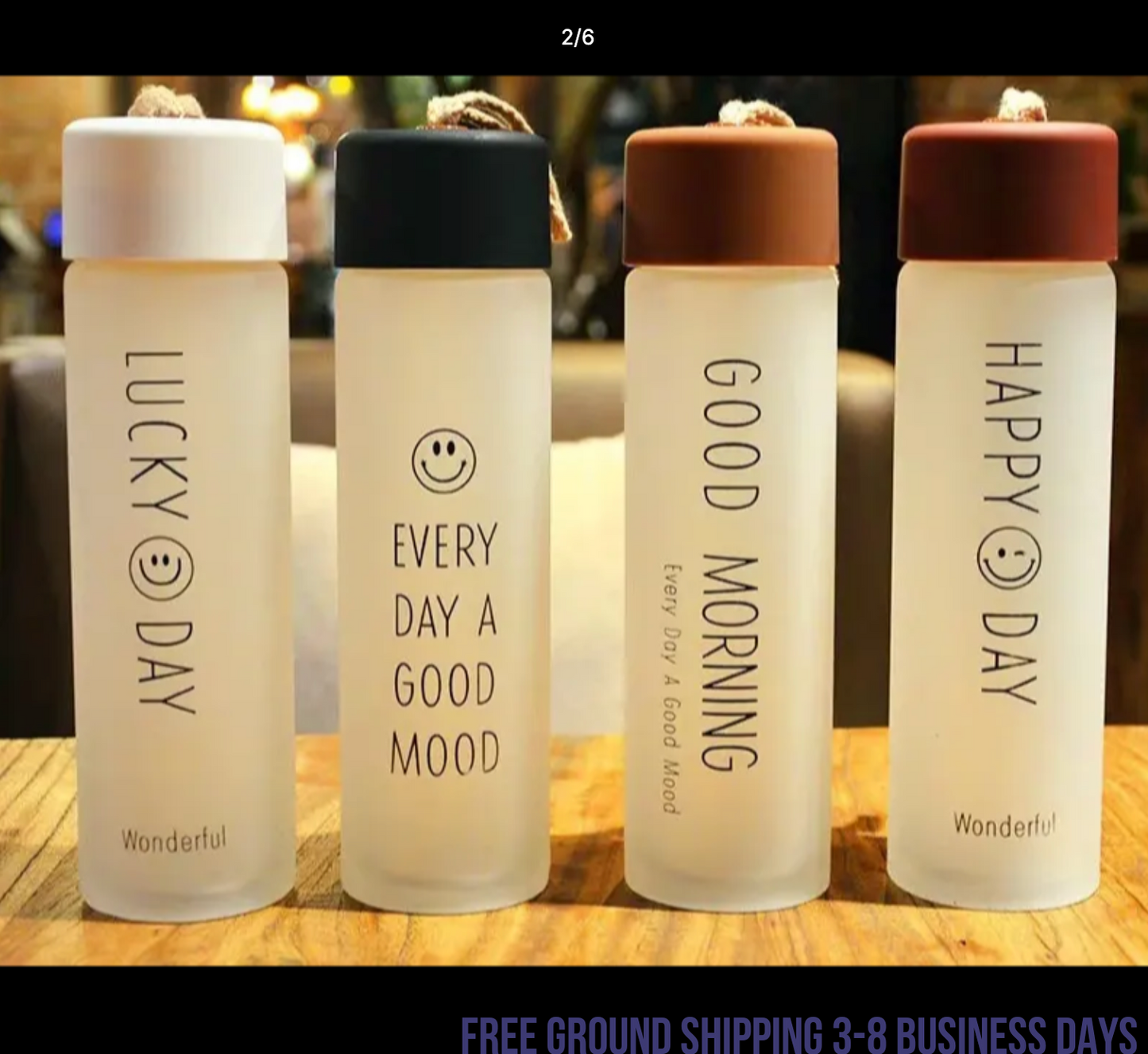 Set of 4  Glass Water Bottles – Cute Smiling Face Design, Stylish & Durable. Ship from USA