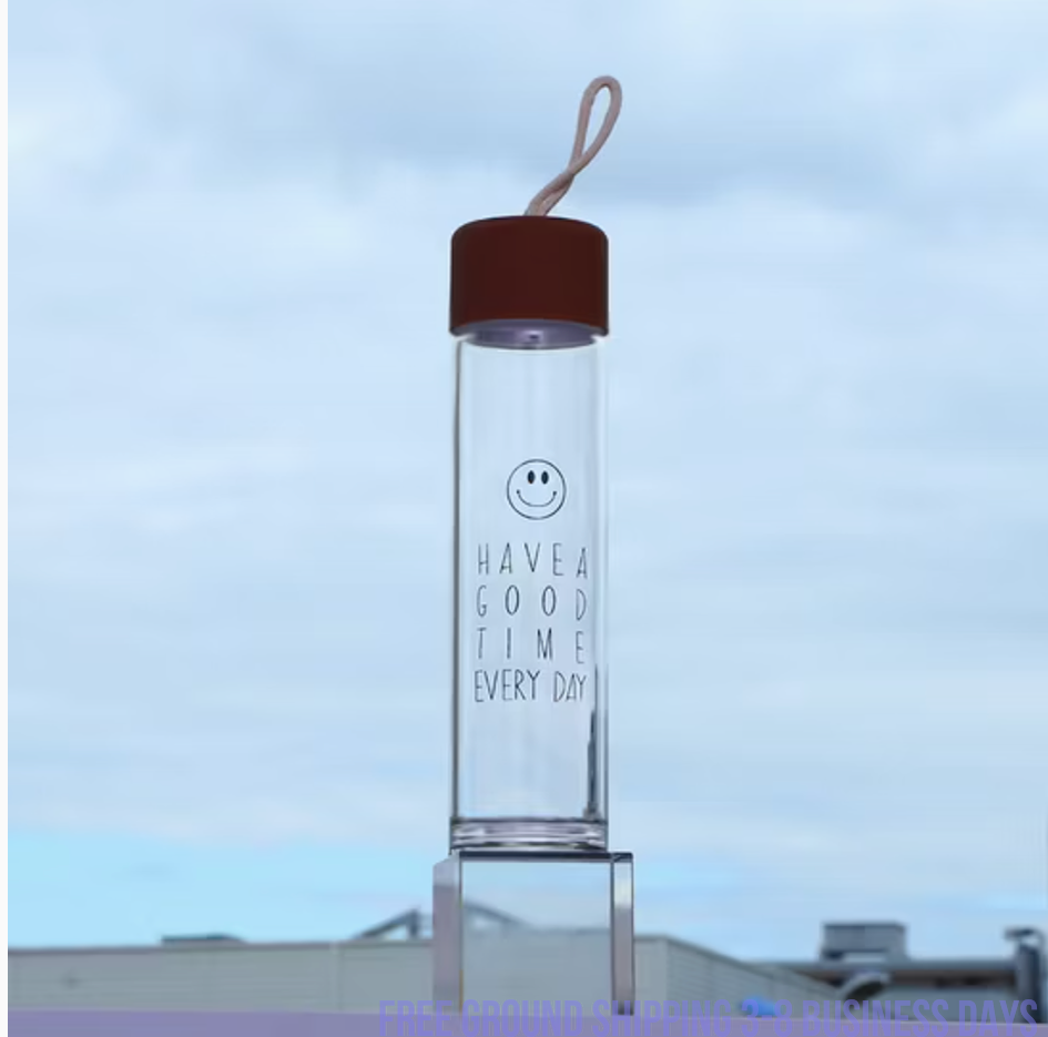 Set of 4  Glass Water Bottles – Cute Smiling Face Design, Stylish & Durable. Ship from USA