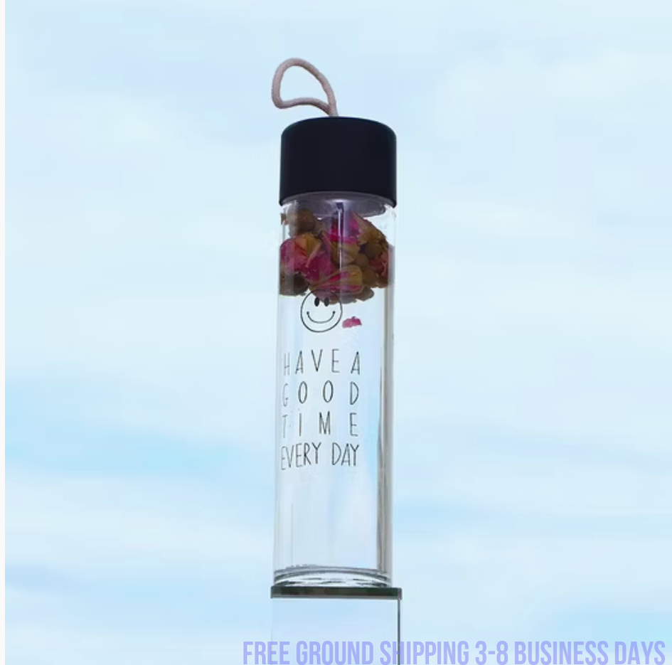 Set of 4  Glass Water Bottles – Cute Smiling Face Design, Stylish & Durable. Ship from USA