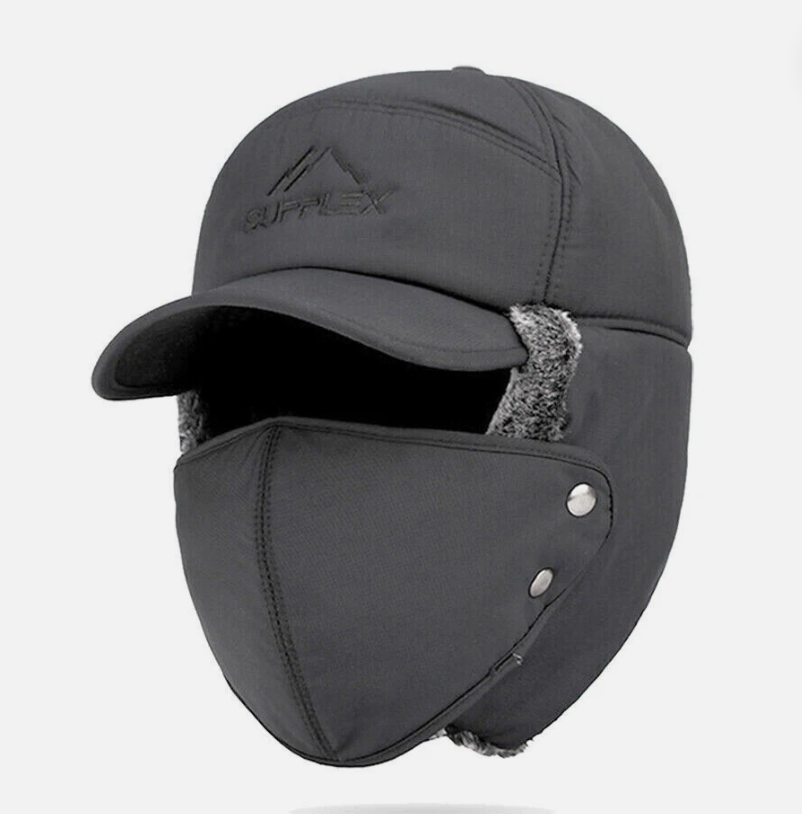Waterproof Trapper Hat with Detachable Face Mask & Ear Flaps – Full Coverage Winter Hat for Extreme Cold