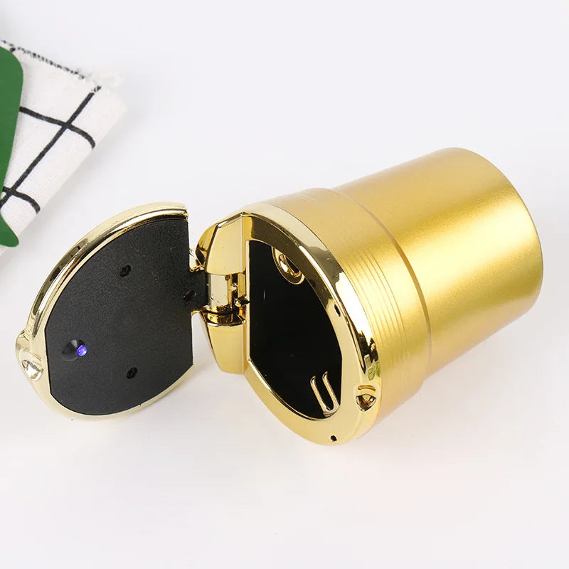 🚗 Car Ashtray with Lid – Smell-Proof Portable Ashtray Cup with Blue LED Light &amp; Fireproof Shell | One-Touch Open Auto Accessory