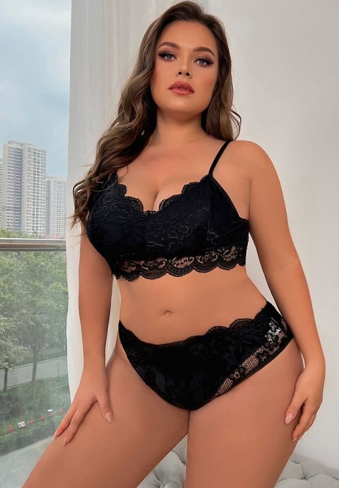 Plus Size Black Only For A Night Bra Set