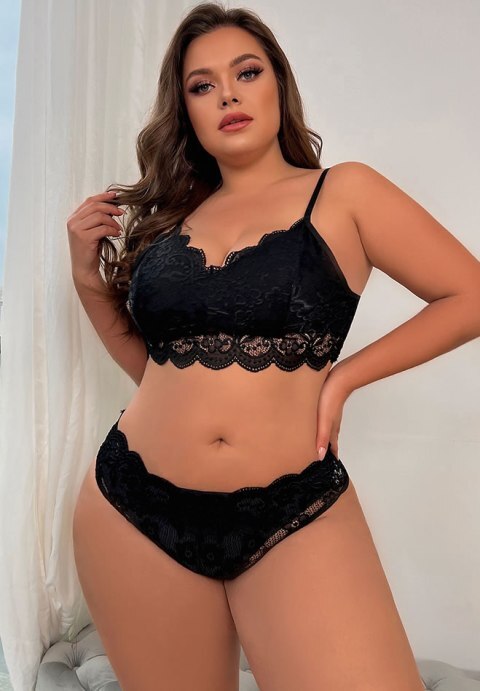 Plus Size Black Only For A Night Bra Set
