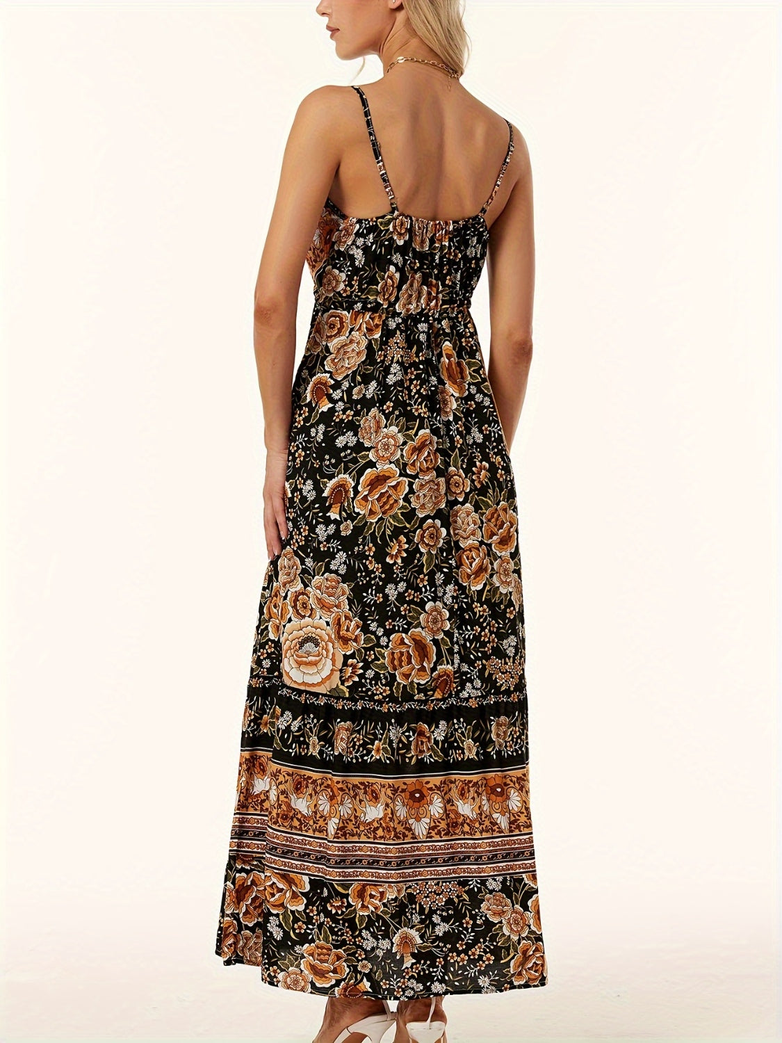 Printed Scoop Neck Midi Cami Dress - Luminous Bear Shop