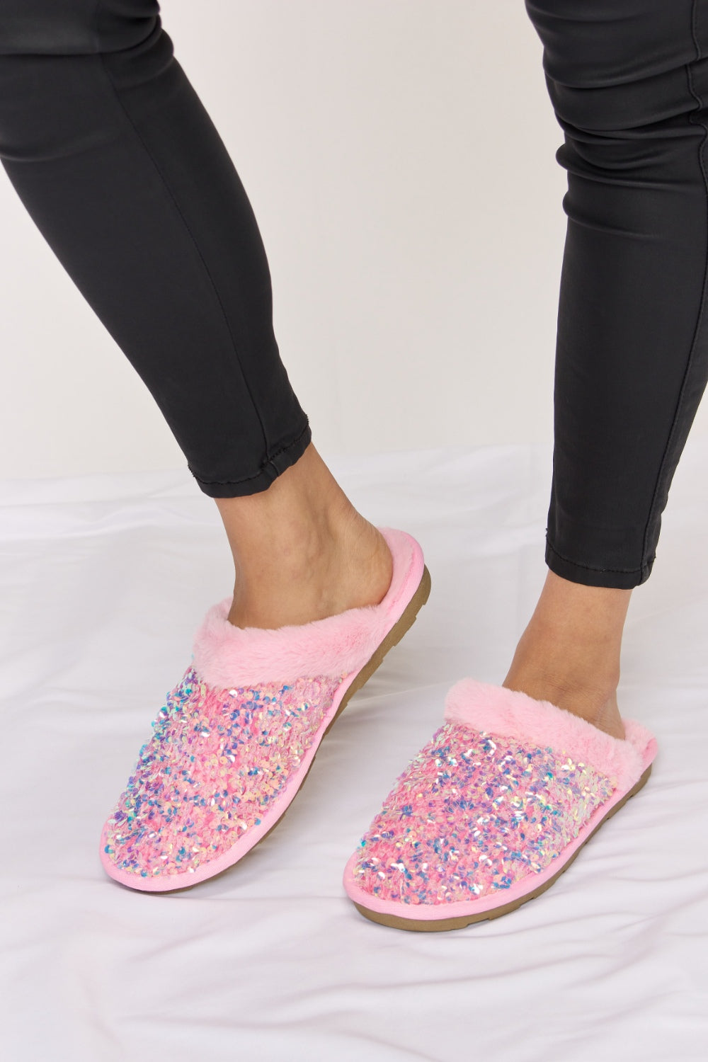 Forever Link Sequin Plush Round Toe Slippers - Luminous Bear Shop