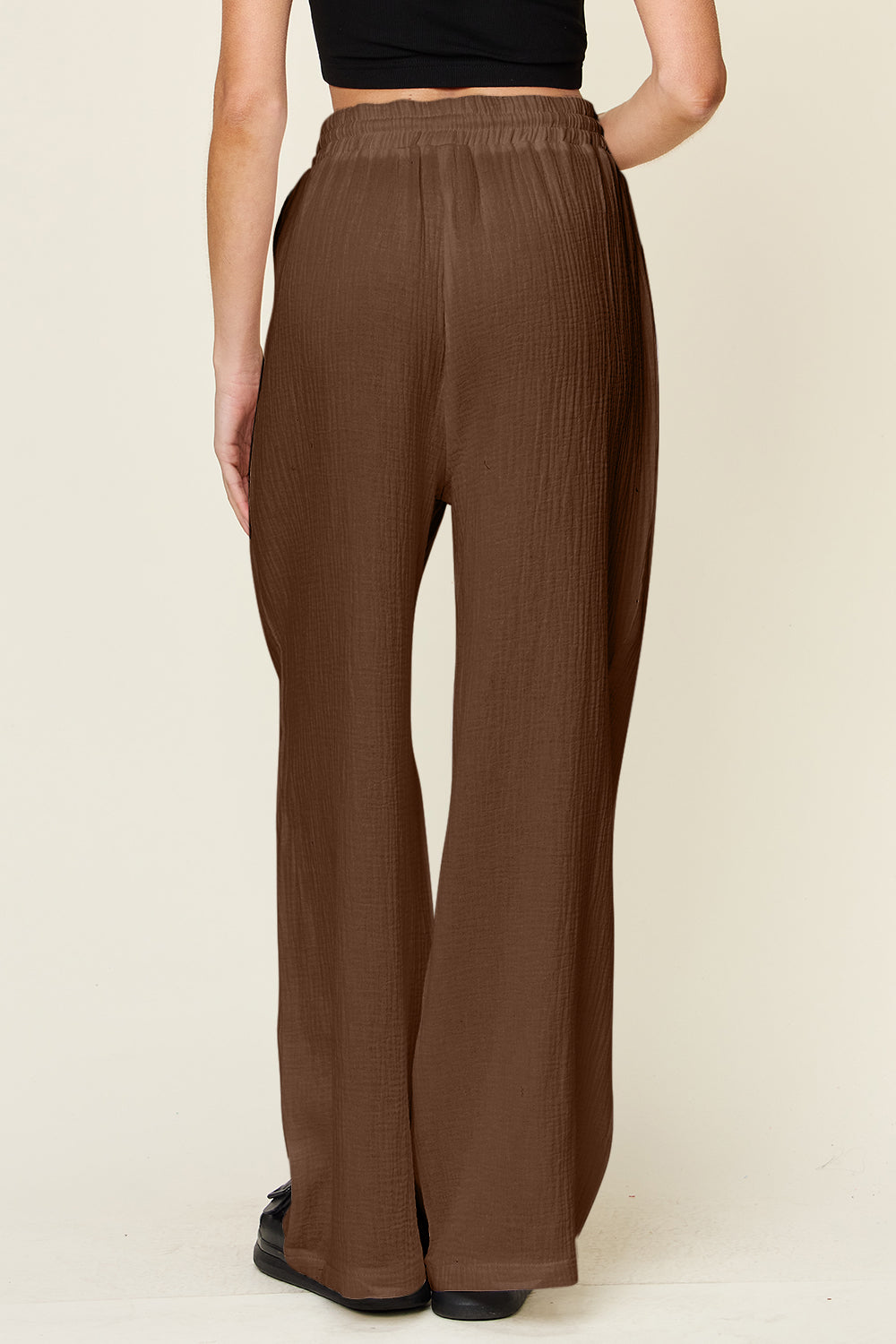 Double Take Full Size Texture Drawstring Wide Leg Pants - Luminous Bear Shop