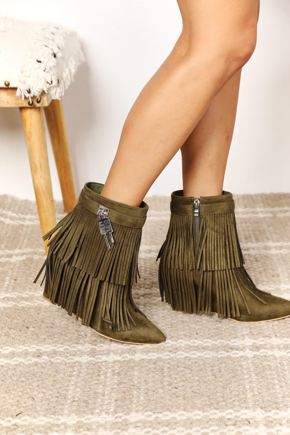 Legend Women's Tassel Wedge Heel Ankle Booties - Luminous Bear Shop