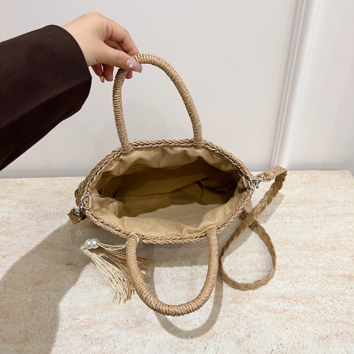 Braided Strap Paper Weave Shoulder Bag - Luminous Bear Shop