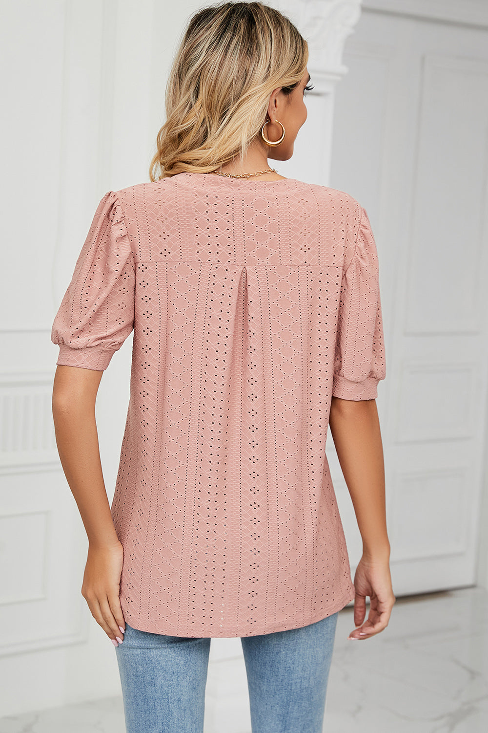 Eyelet Notched Short Sleeve T-Shirt - Luminous Bear Shop
