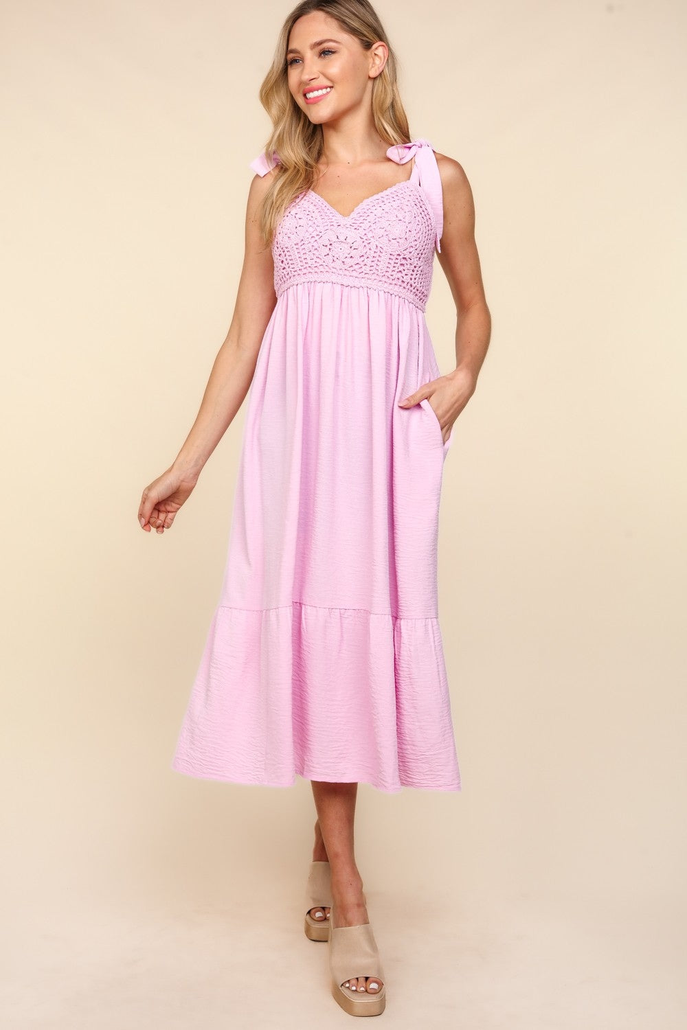 Haptics Crochet Lace Ruffle Hem Cami Midi Dress - Luminous Bear Shop