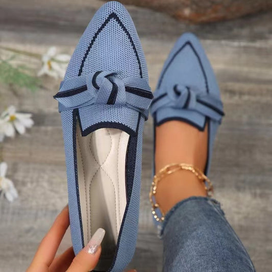 Bow Contrast Trim Point Toe Loafers - Luminous Bear Shop
