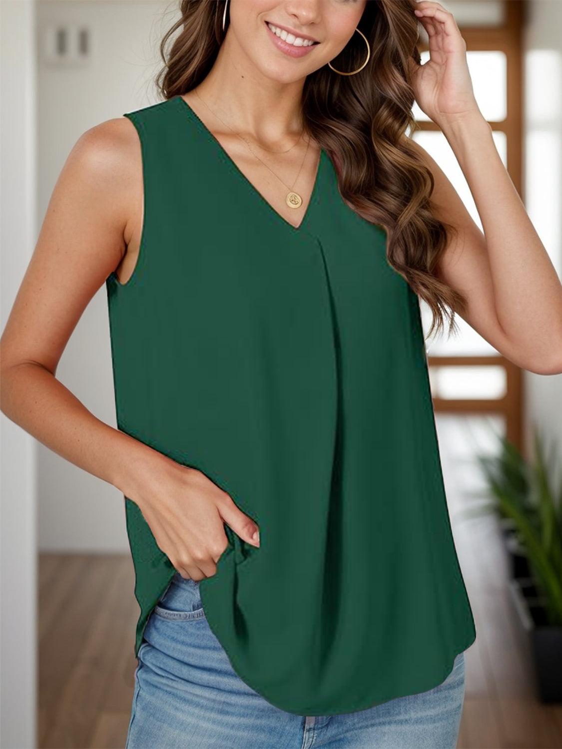 Full Size Ruched V-Neck Tank - Luminous Bear Shop