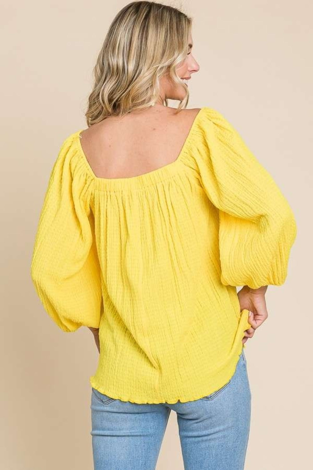 Culture Code Texture Square Neck Puff Sleeve Top - Luminous Bear Shop