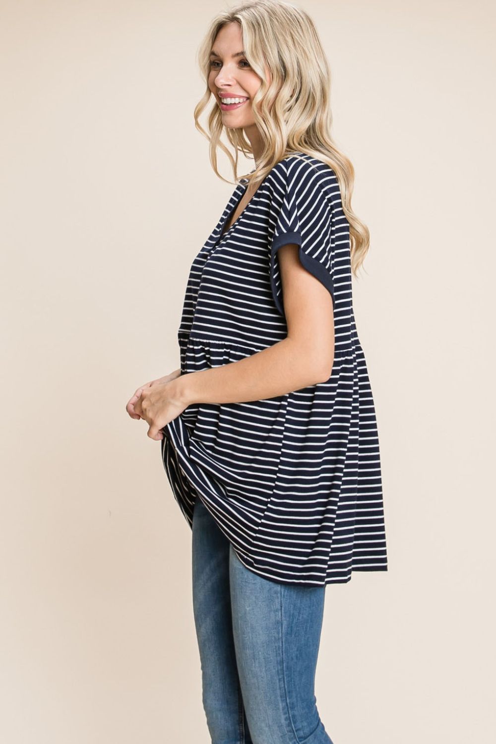 Cotton Bleu by Nu Label Striped Button Front Baby Doll Top - Luminous Bear Shop