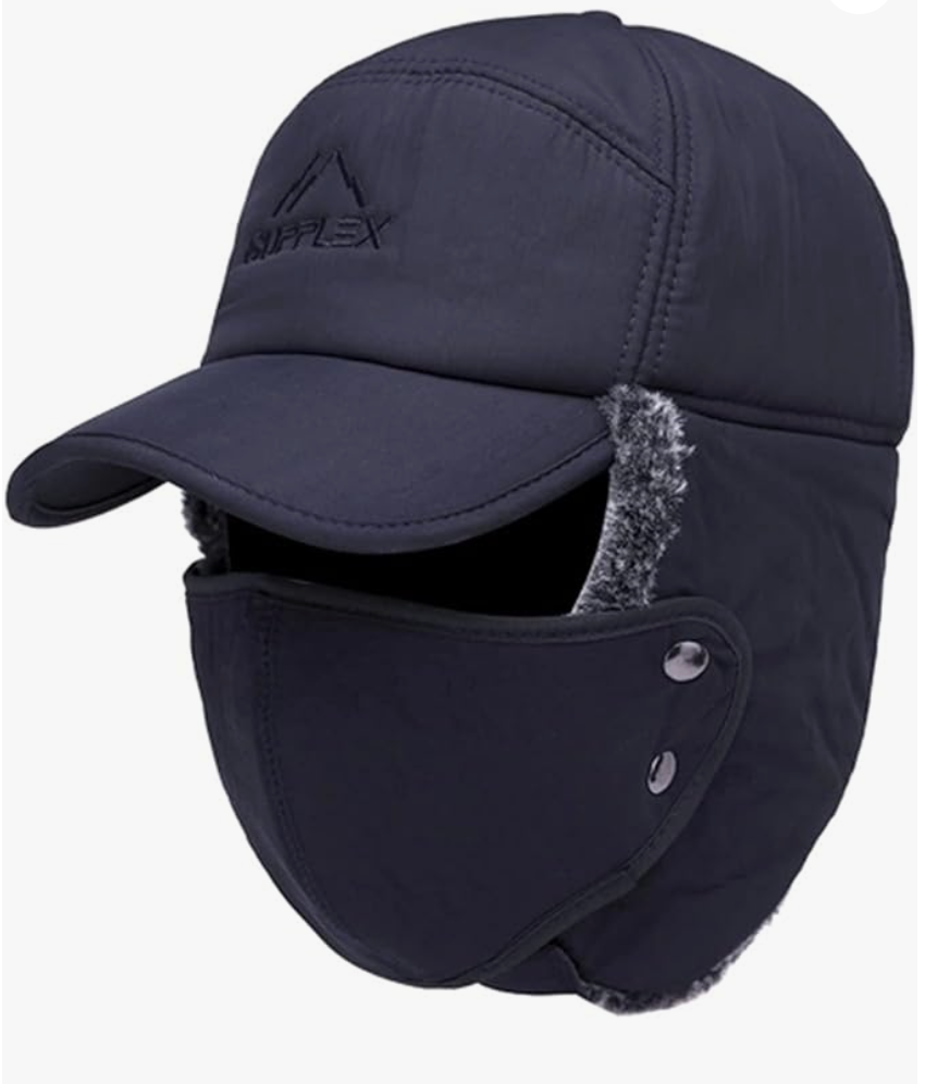 Waterproof Trapper Hat with Detachable Face Mask & Ear Flaps – Full Coverage Winter Hat for Extreme Cold