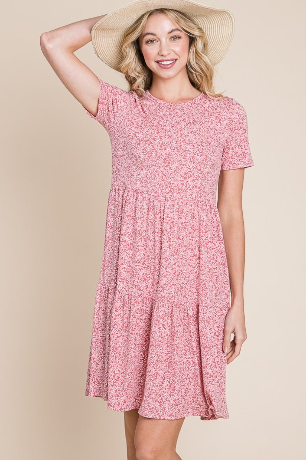 BOMBOM Printed Short Sleeve Mini Dress - Luminous Bear