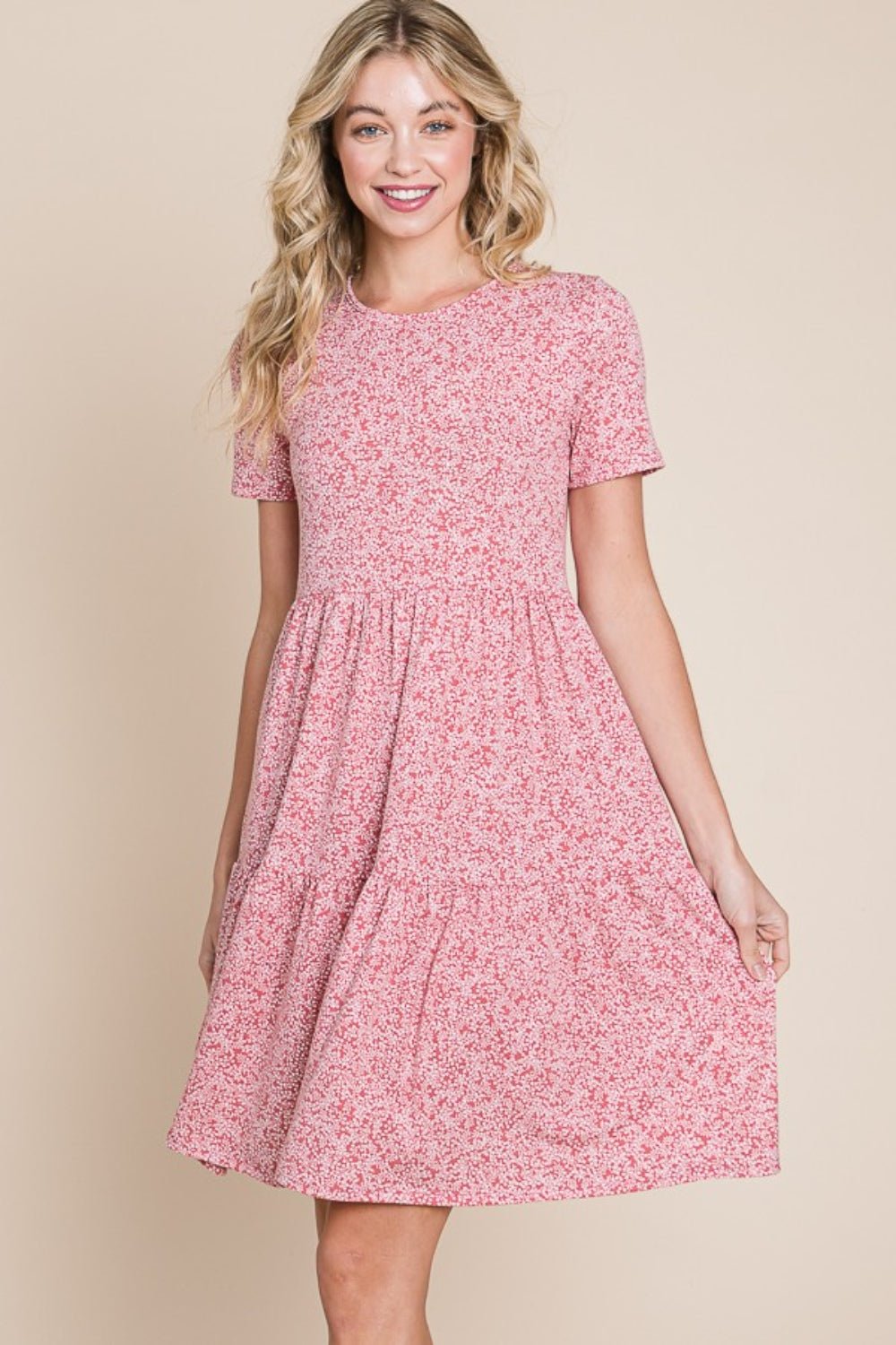 BOMBOM Printed Short Sleeve Mini Dress - Luminous Bear