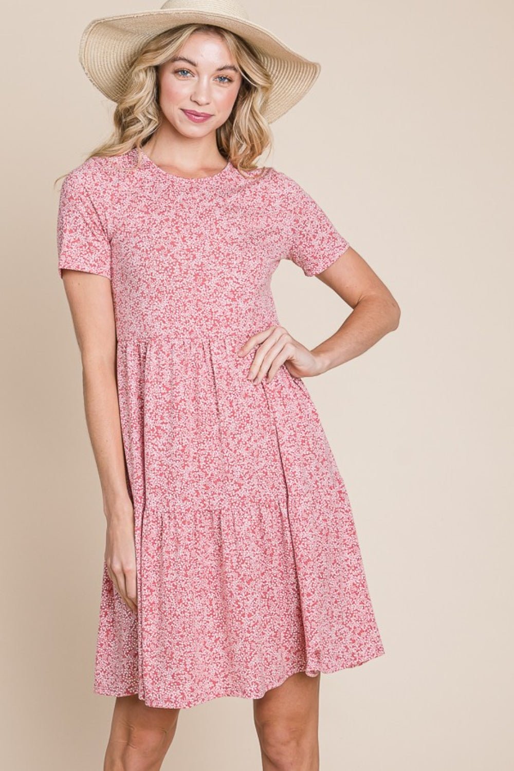BOMBOM Printed Short Sleeve Mini Dress - Luminous Bear