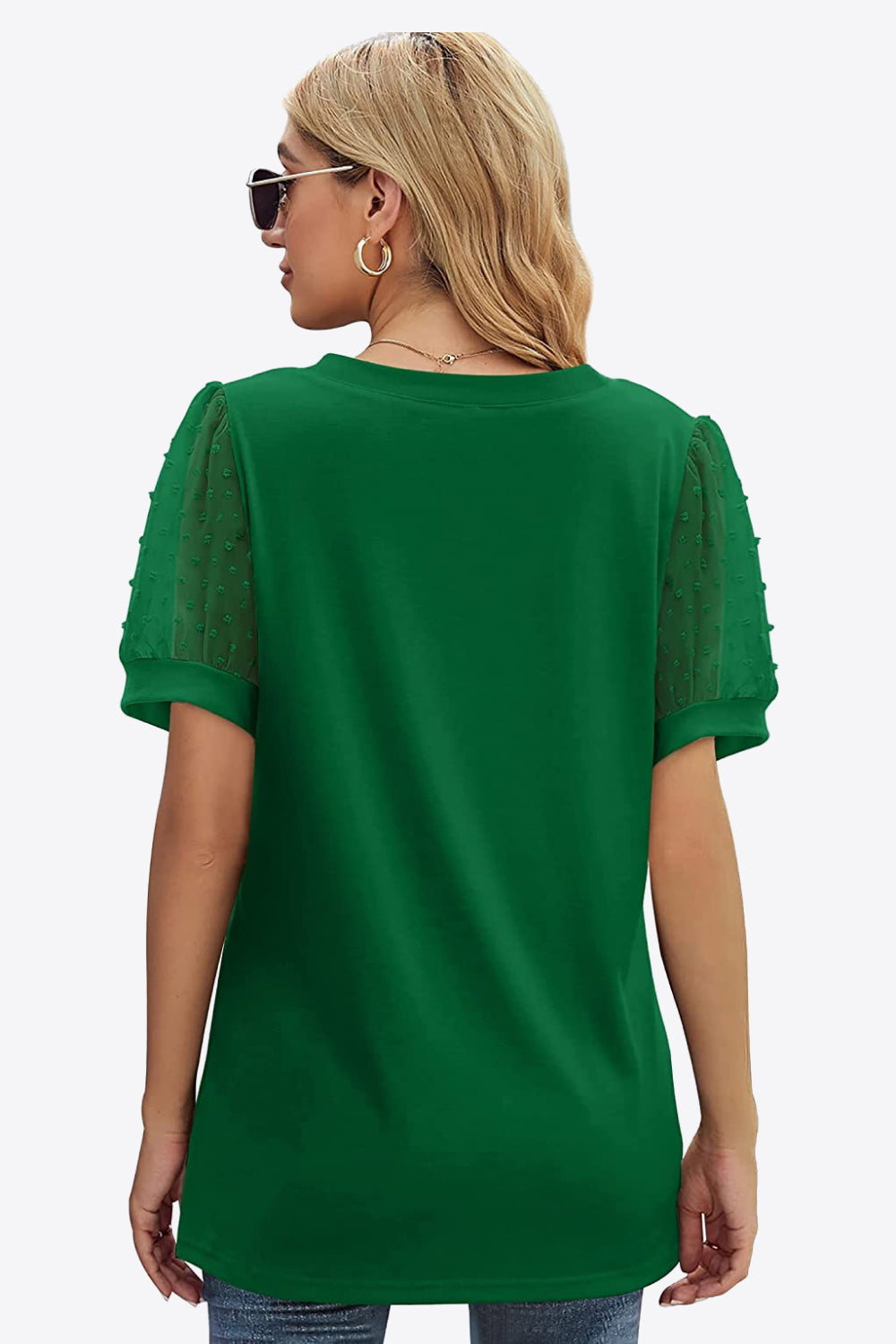 Swiss Dot Puff Sleeve V-Neck Tee - Luminous Bear Shop