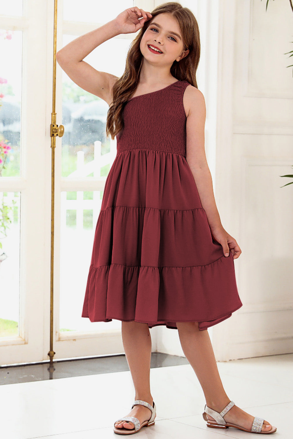 One-Shoulder Sleeveless Tiered Dress - Luminous Bear Shop