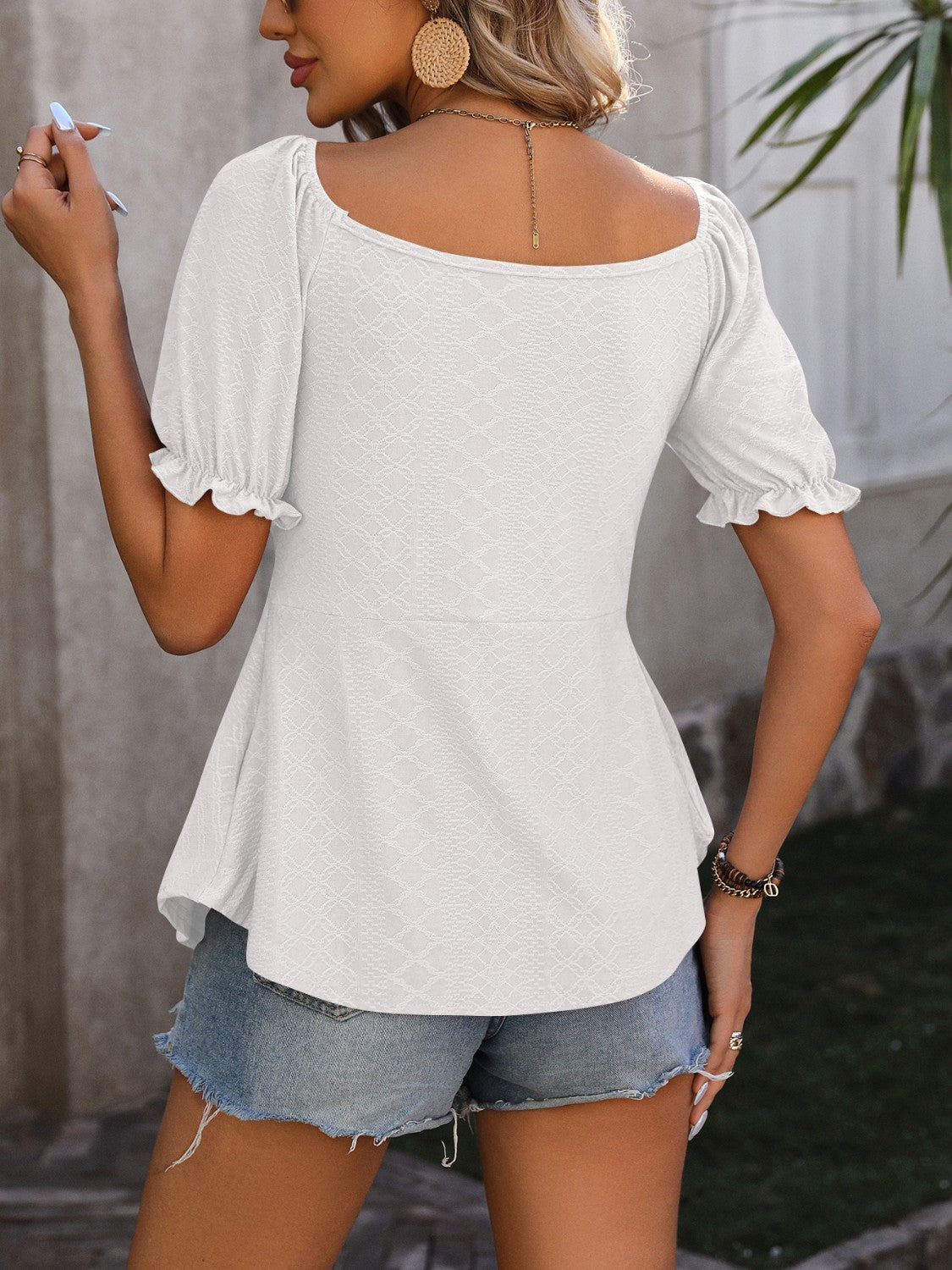 Ruched V-Neck Flounce Sleeve Blouse - Luminous Bear Shop