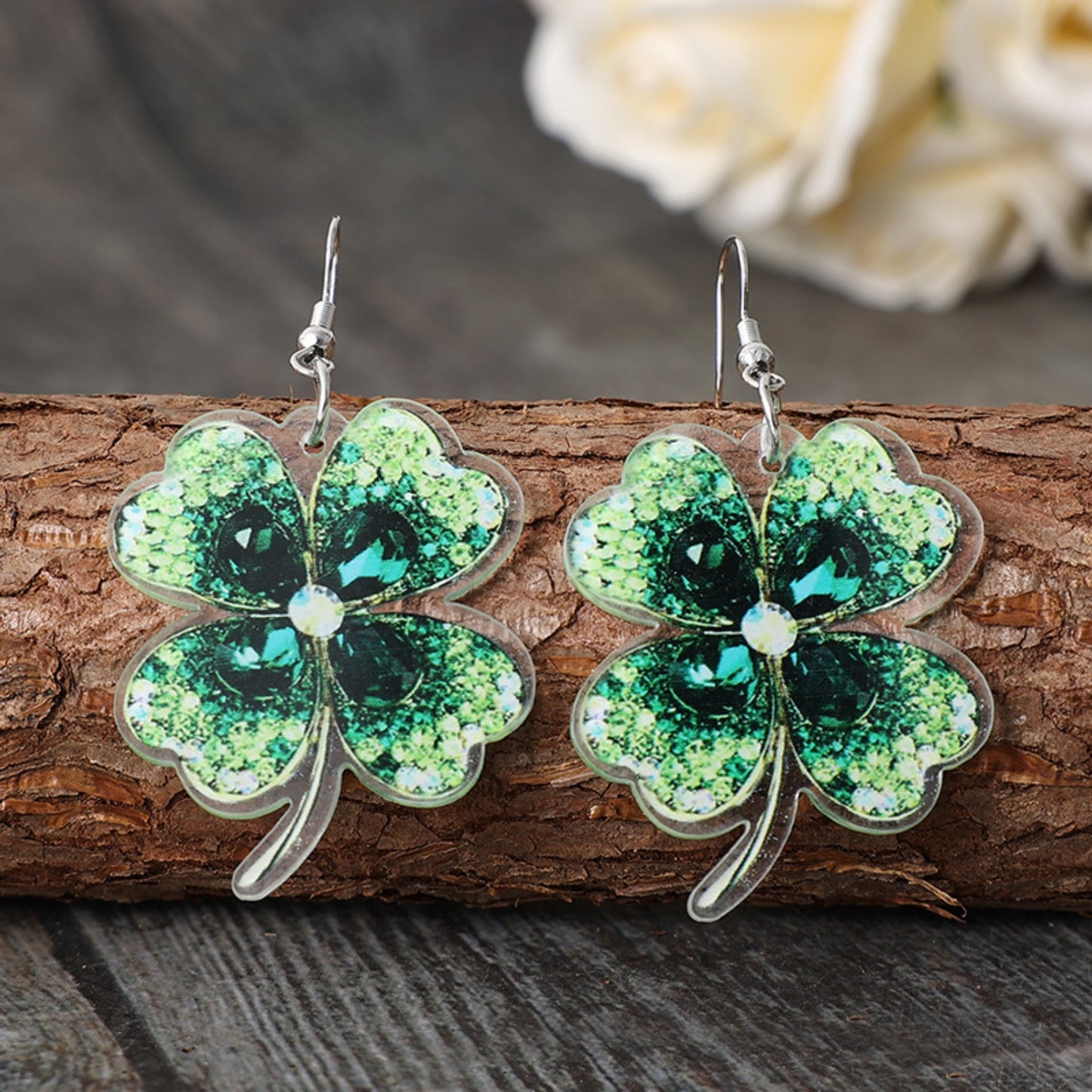 Lucky Clover Acrylic Dangle Earrings - Luminous Bear Shop